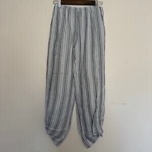 Stark X White Gauzey Cotton Striped Tie Ankle Casual Pull On Pants Size XS
